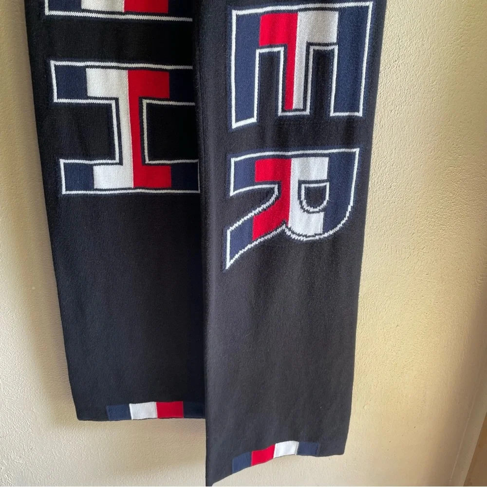 Tommy Hillfager Large Spell-out Collegiate Sweater Scarf. Black w/ RW&B. 76